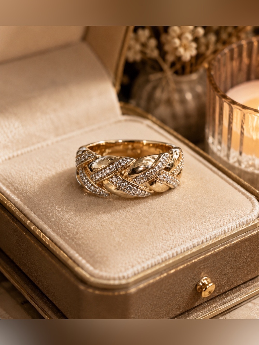 Bold .925 Sterling Silver Gold Vermeil Diamond Chip Band Ring | Size 6.5
